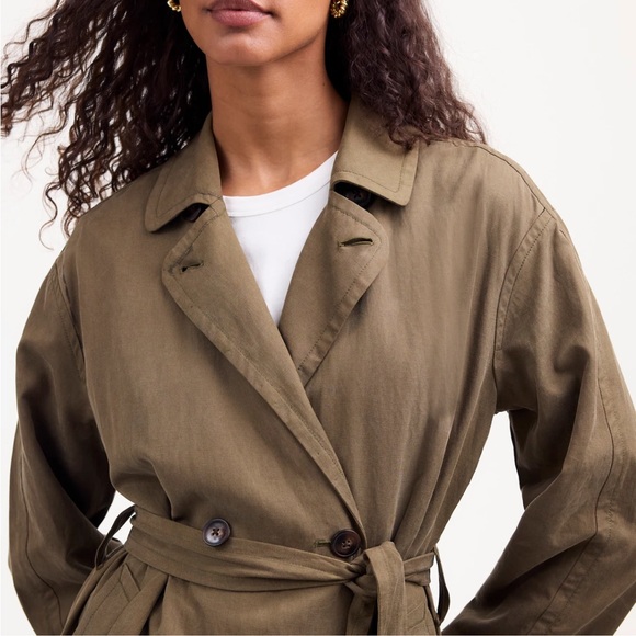 NWT Madewell Belted Trench Coat in Drapey Twill Dark Olive size Small - Picture 2 of 7